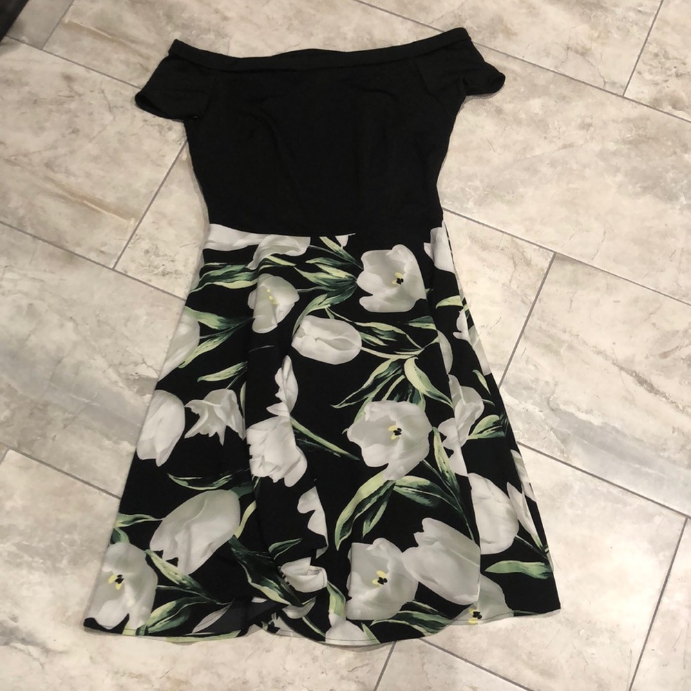 Off the shoulder black floral dress